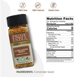 Pride of India – Coriander Seed Whole – Fresh & Gourmet Indian Whole Spice – Good for Curries/Meat/ Chicken – Easy to Use – 1.4 oz. Small Dual Sifter Bottle