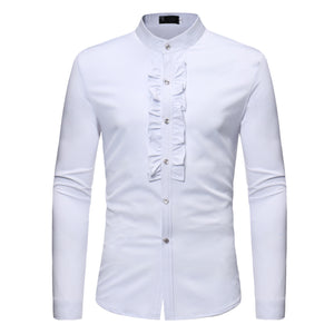 Mens Slim Fit Long Sleeve Tuxedo Dress Shirts Prom Performing Shirts