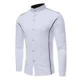 Mens Mandarin Collar Slim Fit Long Sleeve Casual Button Down Dress Shirt