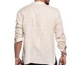 Mens Long Sleeve Shirt Band Collar Linen Lightweight Shirts