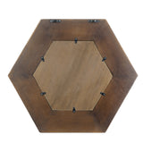 18.5" x 18.5" Hexagon Mirror with Solid Wood Frame, Wall Decor for Living Room Bathroom Hallway, Dark Brown