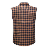 Mens Sleeveless Plaid Shirt Flannel Button Down Shirts