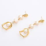 Europe and the United States fashion metal gold geometric long freshwater pearl earrings s925 silver needle earrings