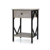 Set of 2 Nightstand Industrial End Table with Drawer;  Storage Shelf and Metal Frame for Living Room;  Bedroom;  XH