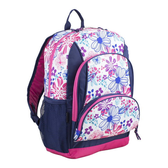 Eastsport Unisex Triple Pocket Backpack, Blue Pink Floral