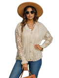 Eyelet Button Up Lantern Sleeve Cardigan