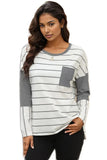 Pocketed Striped Round Neck T-Shirt