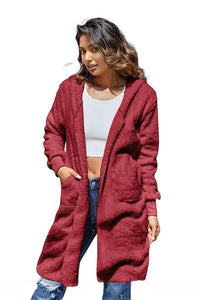 Double Take Full Size Hooded Teddy Bear Jacket with Thumbholes