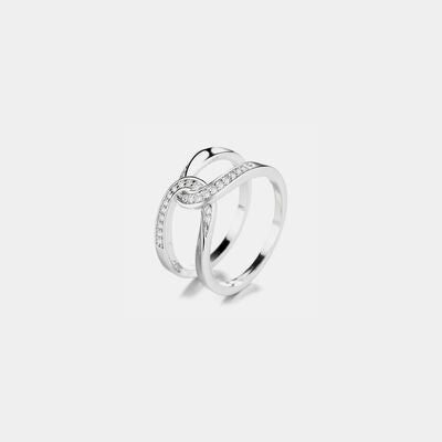 Twisted Inlaid Zircon Double-layered Ring