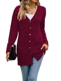 Ribbed Button Up Long Sleeve Cardigan