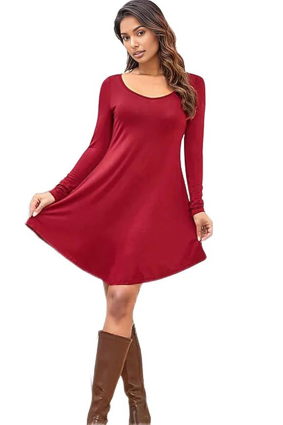 Round Neck Long Sleeve Mini Dress