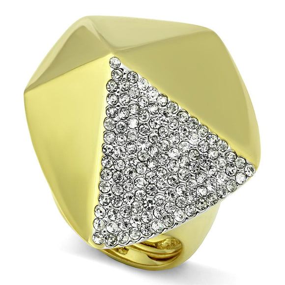 LO3902 - Gold+Rhodium Brass Ring with Top Grade Crystal  in Clear