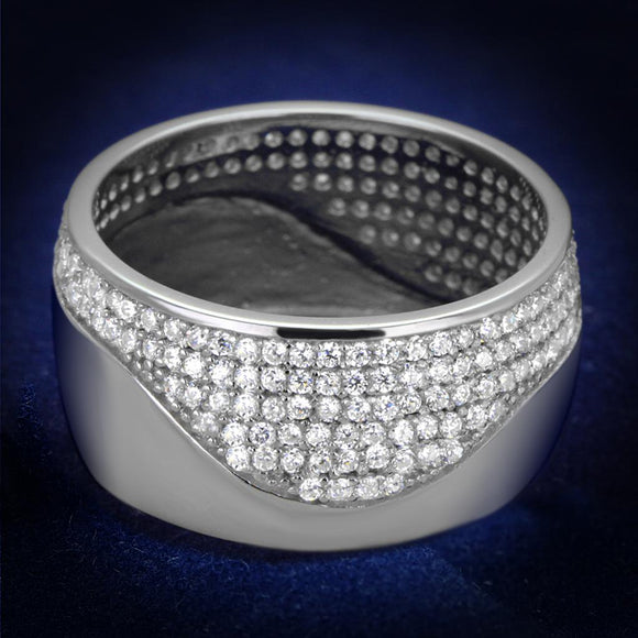 Rhodium 925 Sterling Silver Ring with AAA Grade CZ in Clear